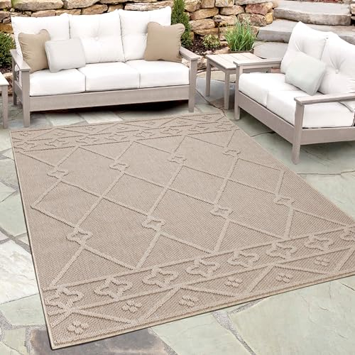 Teppium Outdoor Teppich Wetterfest 80 x 150 cm Läufer Beige - Sisal Optik Balkon Teppich Wasserfest, Waschbar und Flachgewebe - Terrassen und Garten Teppich für Draußen, Camping und Küche