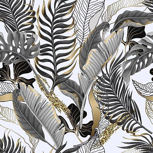SOEWIOU 300 * 44.5cm Peel and Stick Wallpaper,Removable Waterproof Palm Leaf Wallpaper Vinyl Self-Adhesive Wall Paper for Home Bedroom Cabinets and Kitchen Deco