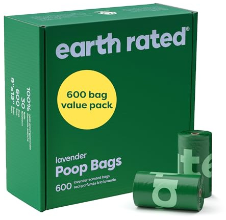 Earth Rated Sacchetti igienici per cani, a prova di perdite e extra resistenti, rotoli di ricarica, profumati alla lavanda, 600 pezzi