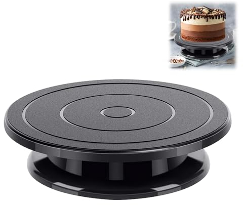 Funtery Tortenplatte Drehbar 27cm, Rutschfest Drehteller, Drehbare Tortenplatte, Kuchen Drehteller, Torten Zubehör für Backen Multifunktional, Küche, Schwarz,