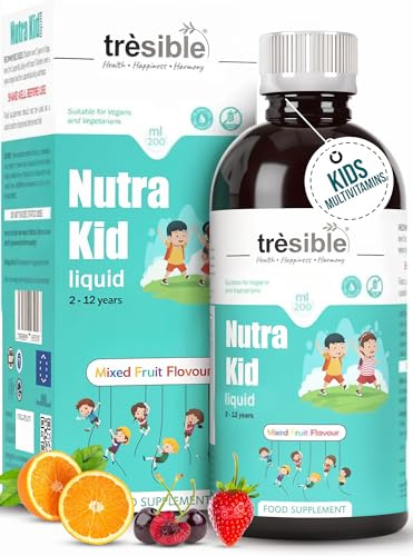 Trèsible Kids Multivitamin Liquid | Nutra Kid Liquid 200 ml | Iron, EPA and DHA, Zinc | Best Natural Mixed Fruit Flavour | Vegan, Vegetarian, Gluten Free, Halal | No Additives