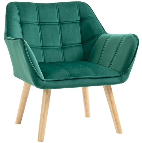 HOMCOM Fauteuil Individuel Fauteuil à Oreilles Fauteuil Relax avec Velours Pieds surélevés Polyester velouté scandinave Vert 67 x 61,5 x 71 cm