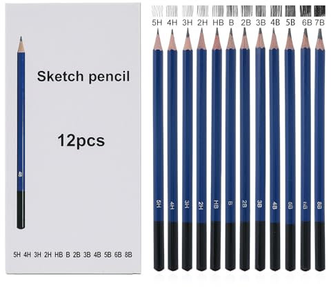 YPYMOD 12 Stüch Zeichenstifte Bleistifte, Bleistifte Set 5H 4H 3H 2H HB B 2B 3B 4B 5B 6B 8B, Skizzierstifte, Zeichenbleistift für Kinder Erwachsene Anfänger Professionelle Zeichnen