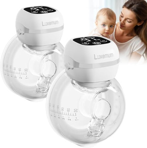 Breast Pump Electrical Hands Free, Electric Breast Pump w/12 Levels 4 Modes LED Display, Quite Rechargeable Wireless Portable Milk Pump Wearablewith 21mm/24mm Flanges(White 2PCS)