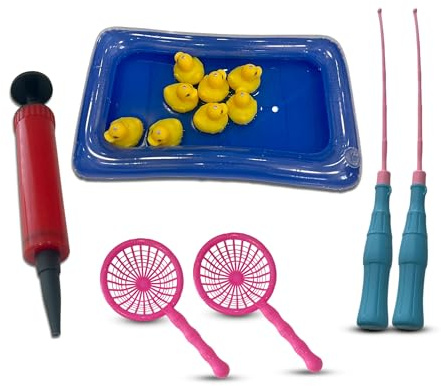 SDMAX Magnetic Fishing Duck Game Set For Kids, Inflatable Pond, 8 Ducks And 2 Fishing Rods, 2 Mesh Screens And Pump, Eye Catching Design, Vibrant Colour, Promote Hand Eye Coordination