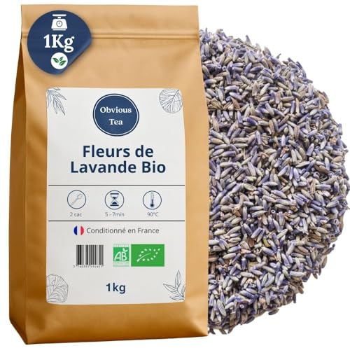 Hela ekologiska lavendelblommor – naturlig infusion i lös form och doftande påsar – 100% naturlig, icke-GMO – ekologiskt odlad – 1 kg (500 koppar)