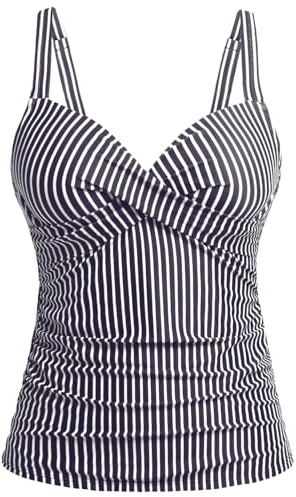 Women's Underwire Tankini Top Only - Push Up Swimsuit Top with Bra Support Tummy Control Bathing Suit Top No Bottom 2025 Black Striped XL