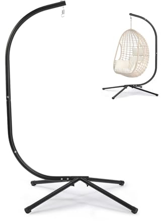 HOBBYZOO Support de Hamac - Charge Maximale 180 KG, Support de Chaise Suspendue en Forme de C, 125 x 104 x 195 CM Crochet à Ressort, pour Jardin/Balcon/Maison