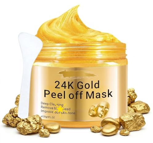 24K Gold Peel Off Maske Gesicht, Anti Aging Gesichtsmaske Frauen, Kollagen Maske für Straffung & Feuchtigkeit, Porenreiniger, Koreanische Gesichtsmaske für Strahlende Haut, 120g