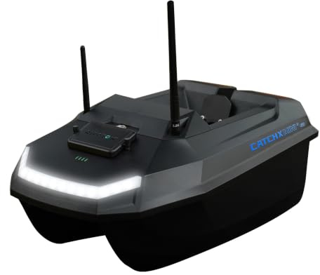 Rippton CatchX Mini Ultra GPS Bait Boat for Carp Fishing, Precision Fishing Accessories with 1.5kg Hopper, 400m Range, App Navigation, Quiet Motor, 2 Hour Runtime, Sonar Ready Design