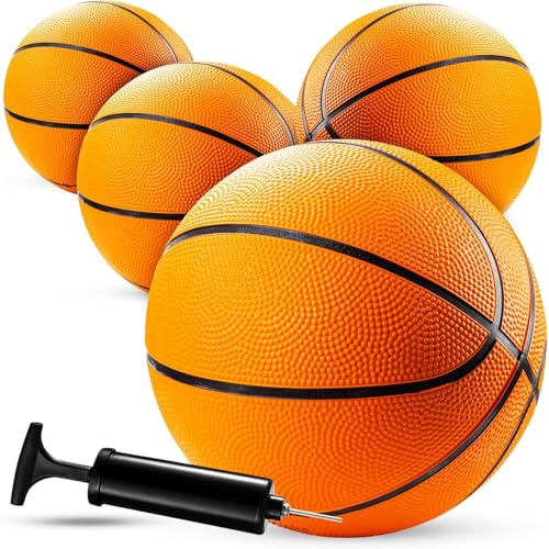 Bedwina Mini Basketballs - (18 cm, Size 3) Pack of 4 - Mini Hoop Basketball Set with Air Pump for Indoor, Outdoor, Pool Parties, Small Hoops Basketball Game Party Favors for Kids