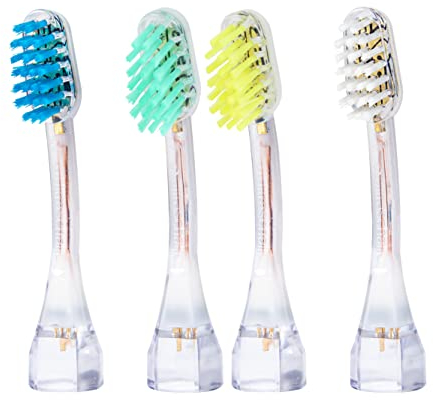 emmi-dent 4x Zahnbürstenaufsatz M4 (Blau, Weiß, Rot, Mint) – Ersatzbürsten mit Standardform & ausgewogenem Härtegrad – Passend für alle emmi-dent Platinum Ultraschallzahnbürsten