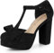 Allegra K Women's Round Toe Block Heel T Strap Pumps Black 4 UK/Label Size 6 US