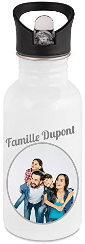 Weiße Trinkflasche aus Stahl mit Fotodruck für den Sport - 500 ml Sportflasche in weiß mit buntem personalisierbaren Fotodruck