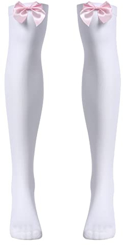 ABAFIP Bas Sissy avec nœud pour homme au-dessus du genou au-dessus du genou Chaussettes transparentes à pieds collants pour travestissement Lingerie, Blanc et rose, taille unique