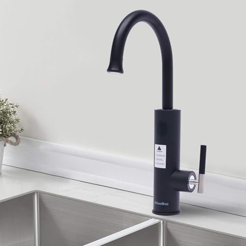 Wasserhahn Küche, 3200W Elektrisch Wasserhahn Sofort Heizung Durchlauferhitzer Küchearmatur, Waschtischarmatur mit Digitaler LED-Wassertemperaturanzeige, 360° schwenkbarer Auslauf (Schwarz)