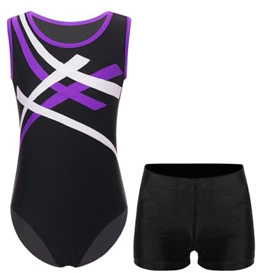 Zaldita Kids Boys 2 Piece Athletic Outfits Gymnastics Sport Leotard Tank Tops with Shorts Set for Running Swimming Purple&Black 13-14 Years