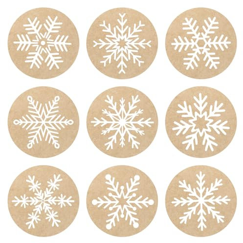 Christmas Snowflake Stickers for Envelopes - 108Pcs Self-Adhesive Holiday Seals for Bags, Wrapping, Gift Cards Decorations - Natural Kraft Paper