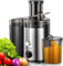 QCen Spremiagrumi centrifuga 500 W con vano di riempimento da 3 pollici, facile da pulire, in acciaio inox, senza BPA, ideale per frutta e verdura (argento)