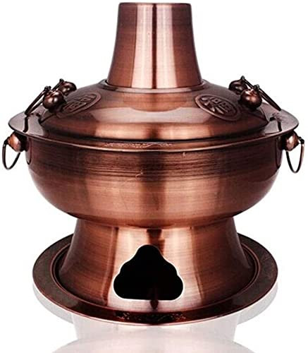 fondue， Olla caliente tradicional china, olla caliente mongol, olla caliente de cobre puro Olla caliente de cobre de carbón tradicional chino(32cm)