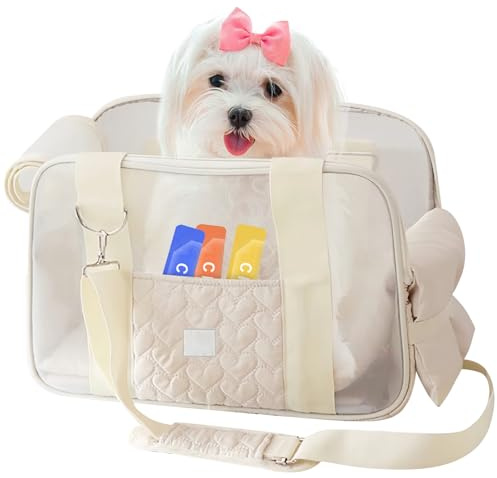 Borsa per cani fino a 5 kg – trasportatore traspirante e sicuro per piccoli cani e gatti, con cintura di sicurezza e tasche, ideale per auto e viaggi