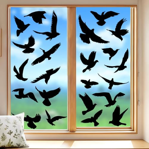 Fensteraufkleber Vogelschutz, 37 Stück Vogelaufkleber für Fensterscheiben Selbstklebende Schwarz, Fensterbilder Statisch Haftend, Wiederverwendbare Anti-Kollision PVC Sticker gegen Vogelschlag