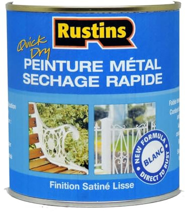 Rustins - Pintura Acrílica Metálica de Secado Rápido Blanco Satinada para Uso Interior y Exterior 250 ml, 3.5 m².
