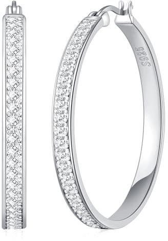 BMMYE Pendientes de mujer de plata de ley/dorados con strass para oídos sensibles 30/40/50/60mm, 40 mm, Plata de ley, Sin piedra preciosa