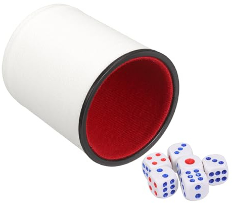 sourcing map Felt Lined Professional Dice Cup, PU Leather Quiet Shaker Cups Includes 6 Dot Dice for Bar Gatherings Party Board Games, White