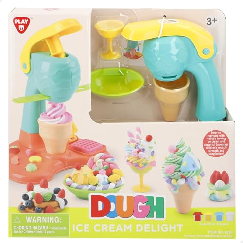 ColorBaby Play 39616 Jeu de pâte à Modeler pour Machine à crème glacée, 4 Pots de Couleurs, moules à Modeler, Outils de modelage, expérience sûre, Enfants à partir de 3 Ans