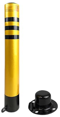 Borne de sécurité jaune amovible - Poteau de stationnement en acier de 600 mm avec bande réfléchissante, cadenas et boulons d'ancrage pour la gestion du trafic, barrière d'allée, solution de