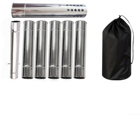 Kit de tubo de chimenea para estufa de camping, construcción de acero inoxidable, juego de 7 piezas con parachispas, 30 cm de longitud y 6 cm de diámetro, compatible con apertura de estufa de 6 cm