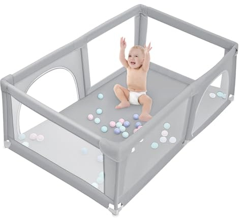 Homewell - Parque infantil seguro, 180 x 120 x 66 cm, zona de juego con 2 accesos laterales con cremallera y 50 bolas, parque para bebés, barrera de bebé