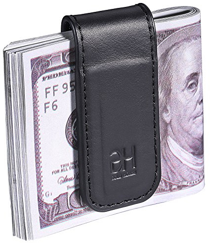 GH GOLD HORSE Clip magnético Delgado para Dinero, Tarjetero de Piel auténtica para Hombres, Negro, M, Delgado