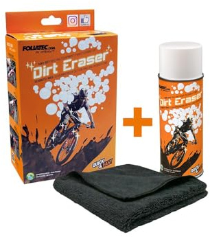 FOLIATEC Dirt Eraser Schaumreiniger Set Fahrrad Reiniger Spray + Mikrofasertuch für Bike, 400 ml