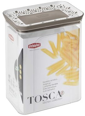 Stefanplast Barattolo Rettangolare ermetico Linea Tosca, Palace, per Alimenti, Bianco Tortora, 2.2 lt, 10x15,5x19,5h cm