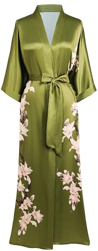 BABEYOND Kimono Robe Cover up with Box Long Floral Satin Sleepwear Silky Bathrobe Bachelorette Robe