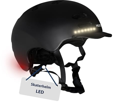 HUDORA Skaterhelm LED S – für mehr Sicherheit mit 4 Leuchtstreifen aus 28 LEDs – Leicht, bequem & individuell anpassbar – Ideal für Radfahren, Skaten & mehr