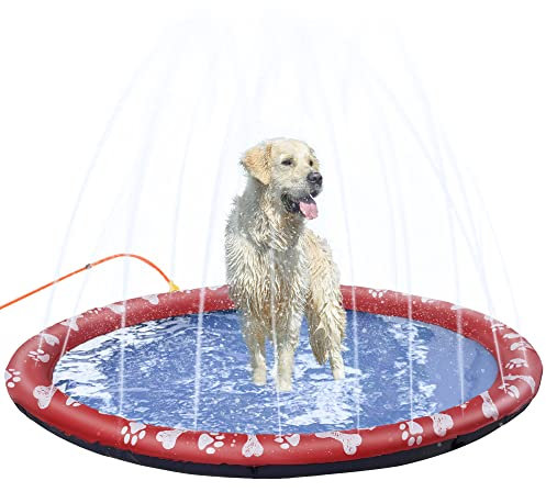 PawHut 170cm Splash Pad Sprinkler for Pets Dog Bath Pool Water Game Mat Toy Non-slip Outdoor Backyard Red