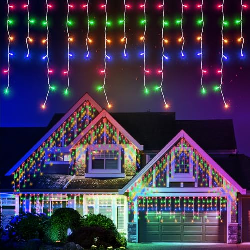 Quntis Tenda Luminosa Esterno 10M 400 LED, Multicolore Tenda Luci Natale Esterno Con Funzione Timer IP44 impermeabile, Prolungabile Luci a Cascata Esterno per Giardino, Feste, Natale,Balcone