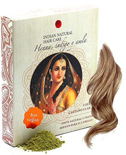 Henna, índigo y amla - Color castaño claro - Tinte natural y tratamiento para el cabello - En polvo (200g)