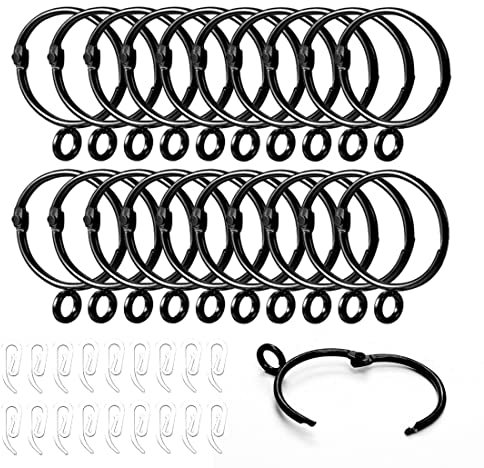Curtain Hooks and Rings, 20 Pcs Black 32mm Internal Diameter The Can Be Opened and Closed curtain rings metal and Plastic Curtain Hooks,for Hanging Rings Curtains and Rods (20 Pcs)