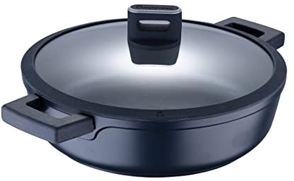 MasterPRO Indigo - Cacerola Baja de Cocina de 28cm x 8cm con Tapa - Cazuela Antiadherente de Aluminio Fundido - Revestimiento Antiadherente Xylan Plus - Asas Soft Touch - Todo Tipo de Cocinas
