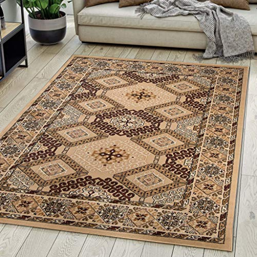 Mazovia Alfombra Oriental - Diseño Oriental de Salón Grande de Pelo Corto - Alfombras de Habitación de Matrimonio, Dormitorio y Comedor - Beis 200 x 300 cm