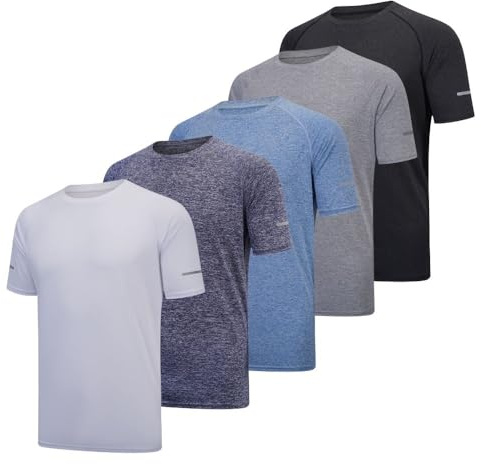 fovdtaa 5 Pack Mens Short Sleeve Crew Neck Gym T Shirt Workout Running Tops Mens Breathable Athletic Shirts Short Sleeve Sport Tops Black Grey Blue Navy White S