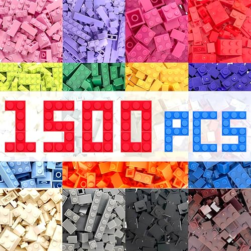HIUME 1500 Basic Bausteine Box, Klassische Basis Steine Nachfüllpacks kompatibel mit Top-Marken und Allen führenden Marken – Geschenke für Jungen und Mädchen ab 4 5 6 Jahren.