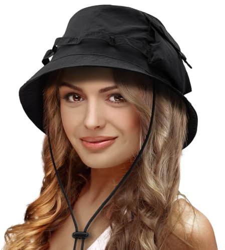 Gorro impermeable para mujer, gorro de lluvia de secado rápido, plegable, para verano, playa, sol, sombrero de pescador, Negro -, 5 7/8-7