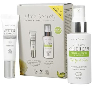 Pack Cofre Skin Care: Crema Contorno de Ojos de Aguacate, Té Verde y Cafeína + Serum Facial Antiedad Cellular Recovery, Contorno de Ojos y Serum Facial para Todo Tipo de Pieles ECOCERT COSMOS NATURAL