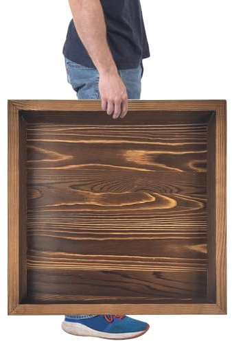 YEXEXINM Bandeja otomana cuadrada extragrande de 24 x 24 pulgadas, bandejas rústicas de madera, bandeja decorativa clásica de madera de nogal negro para sala de estar, encimera de cocina