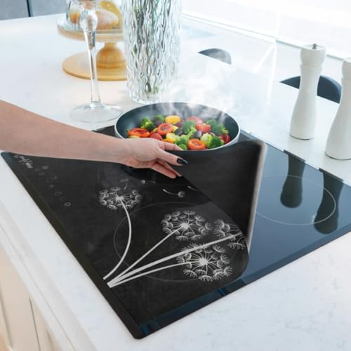 HomeMakers Induction Hob Protector Mat Large 61x53cm, Heat Resistant Silicone Cover, Cut to Size, Easy Clean, Non-Slip Glass Hob Protector, Prevents Scratches and Spills, Translucent Dandelion